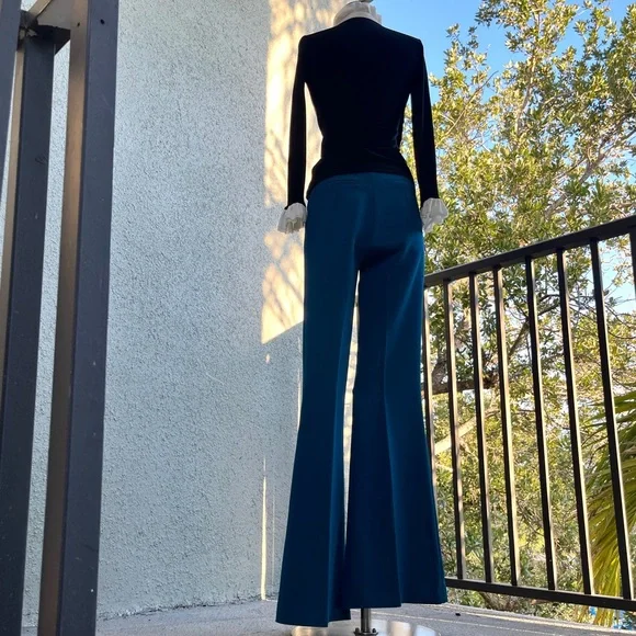 Safiyaa Turquoise Blue Wide Leg Trousers Size 6 38 UK 10 Stretch Flat Front Pant - Picture 5 of 17